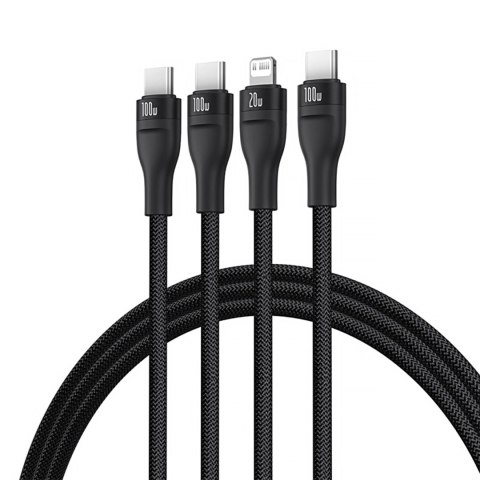 Kabel 3w1 Baseus Flash Series 3 100W USB-C - USB-C+USB-C+Lightning 1,5m + 3 x 0,25 m - czarny Kabel 3w1 Baseus Flash Series 3 100W USB-C - USB-C+USB-C+Lightning 1,5m + 3 x 0,25 m - czarny