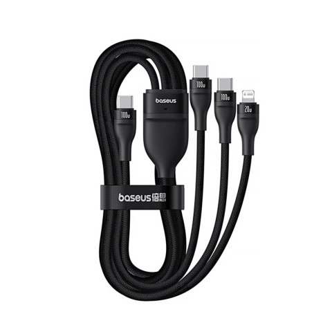 Kabel 3w1 Baseus Flash Series 3 100W USB-C - USB-C+USB-C+Lightning 1,5m + 3 x 0,25 m - czarny Kabel 3w1 Baseus Flash Series 3 100W USB-C - USB-C+USB-C+Lightning 1,5m + 3 x 0,25 m - czarny