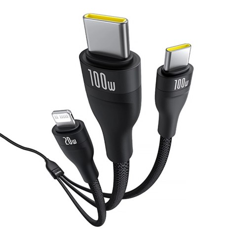 Kabel 3w1 Baseus Flash Series 3 100W USB-C - USB-C+USB-C+Lightning 1,5m + 3 x 0,25 m - czarny Kabel 3w1 Baseus Flash Series 3 100W USB-C - USB-C+USB-C+Lightning 1,5m + 3 x 0,25 m - czarny