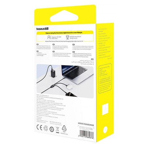 Kabel 3w1 Baseus Flash Series 3 100W USB-C - USB-C+USB-C+Lightning 1,5m + 3 x 0,25 m - czarny Kabel 3w1 Baseus Flash Series 3 100W USB-C - USB-C+USB-C+Lightning 1,5m + 3 x 0,25 m - czarny