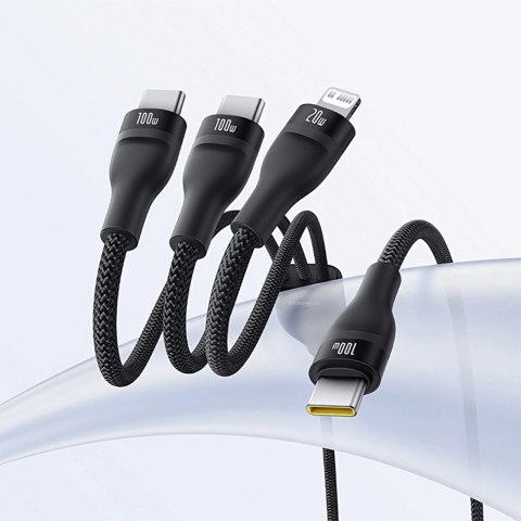 Kabel 3w1 Baseus Flash Series 3 100W USB-C - USB-C+USB-C+Lightning 1,5m + 3 x 0,25 m - czarny Kabel 3w1 Baseus Flash Series 3 100W USB-C - USB-C+USB-C+Lightning 1,5m + 3 x 0,25 m - czarny