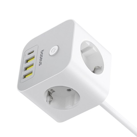 Kostka listwa zasilająca Baseus PowerCombo 7 w 1, 3 AC + 3 x USB-A + 1 x USB-C 20W 1,5 m - biała Kostka listwa zasilająca Baseus PowerCombo 7 w 1, 3 AC + 3 x USB-A + 1 x USB-C 20W 1,5 m - biała