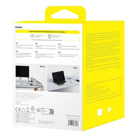 Kostka listwa zasilająca Baseus PowerCombo 7 w 1, 3 AC + 3 x USB-A + 1 x USB-C 20W 1,5 m - biała Kostka listwa zasilająca Baseus PowerCombo 7 w 1, 3 AC + 3 x USB-A + 1 x USB-C 20W 1,5 m - biała