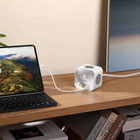 Kostka listwa zasilająca Baseus PowerCombo 7 w 1, 3 AC + 3 x USB-A + 1 x USB-C 20W 1,5 m - biała Kostka listwa zasilająca Baseus PowerCombo 7 w 1, 3 AC + 3 x USB-A + 1 x USB-C 20W 1,5 m - biała