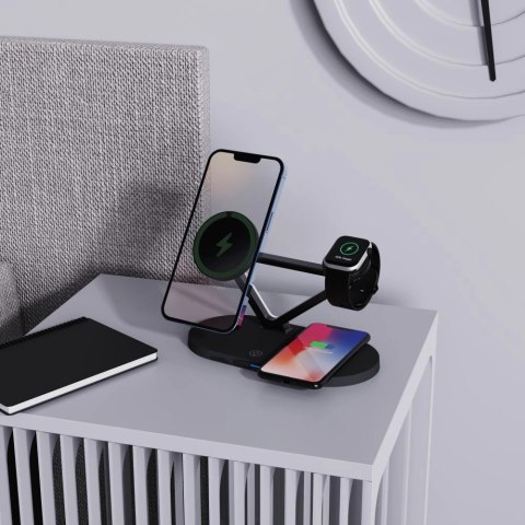 Ładowarka bezprzewodowa Tech-Protect QI15W-A41 3w1 z MagSafe do urządzeń Apple - czarna