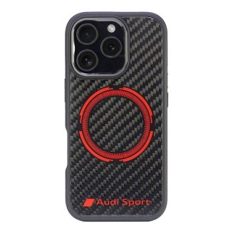 Etui Audi Carbon Fiber Sport Red Circle MagSafe na iPhone 16 Pro 6.3" - czarne