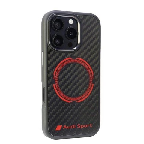 Etui Audi Carbon Fiber Sport Red Circle MagSafe na iPhone 16 Pro 6.3" - czarne Etui Audi Carbon Fiber Sport Red Circle MagSafe na iPhone 16 Pro 6.3" - czarne