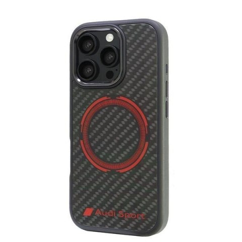 Etui Audi Carbon Fiber Sport Red Circle MagSafe na iPhone 16 Pro 6.3" - czarne Etui Audi Carbon Fiber Sport Red Circle MagSafe na iPhone 16 Pro 6.3" - czarne