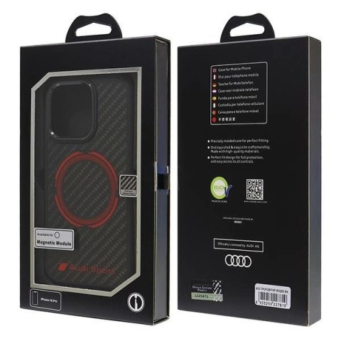 Etui Audi Carbon Fiber Sport Red Circle MagSafe na iPhone 16 Pro 6.3" - czarne Etui Audi Carbon Fiber Sport Red Circle MagSafe na iPhone 16 Pro 6.3" - czarne
