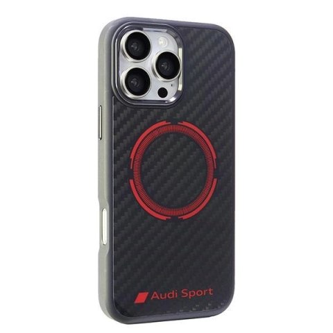 Etui Audi Carbon Fiber Sport Red Circle MagSafe na iPhone 16 Pro Max 6.9" - czarne