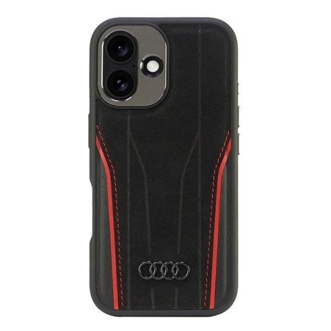 Etui Audi Genuine Leather z MagSafe na iPhone 16 6.1" - czarno-czerwone Etui Audi Genuine Leather z MagSafe na iPhone 16 6.1" - czarno-czerwone