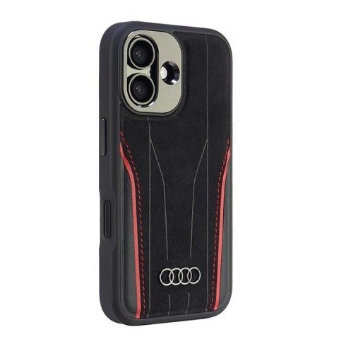 Etui Audi Genuine Leather z MagSafe na iPhone 16 6.1" - czarno-czerwone Etui Audi Genuine Leather z MagSafe na iPhone 16 6.1" - czarno-czerwone