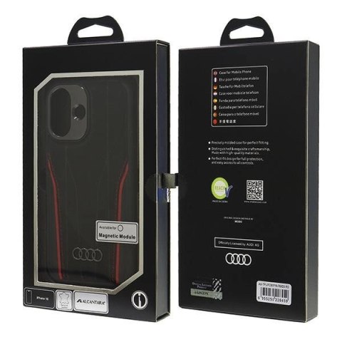 Etui Audi Genuine Leather z MagSafe na iPhone 16 6.1" - czarno-czerwone Etui Audi Genuine Leather z MagSafe na iPhone 16 6.1" - czarno-czerwone