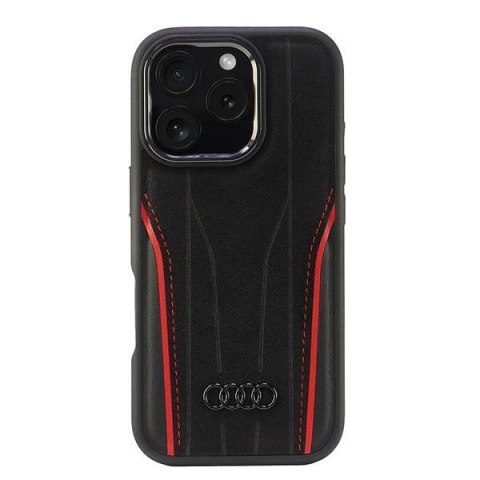 Etui Audi Genuine Leather z MagSafe na iPhone 16 Pro 6.3" - czarno-czerwone Etui Audi Genuine Leather z MagSafe na iPhone 16 Pro 6.3" - czarno-czerwone