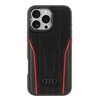 Etui Audi Genuine Leather z MagSafe na iPhone 16 Pro Max 6.9" - czarno-czerwone