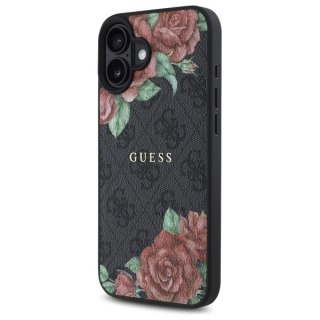 Etui Guess 4G Flowers Print MagSafe na iPhone 16 6.1" - czarne