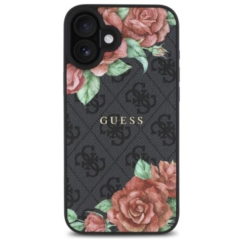 Etui Guess 4G Flowers Print MagSafe na iPhone 16 6.1" - czarne