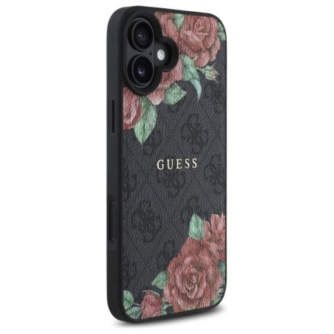 Etui Guess 4G Flowers Print MagSafe na iPhone 16 6.1" - czarne