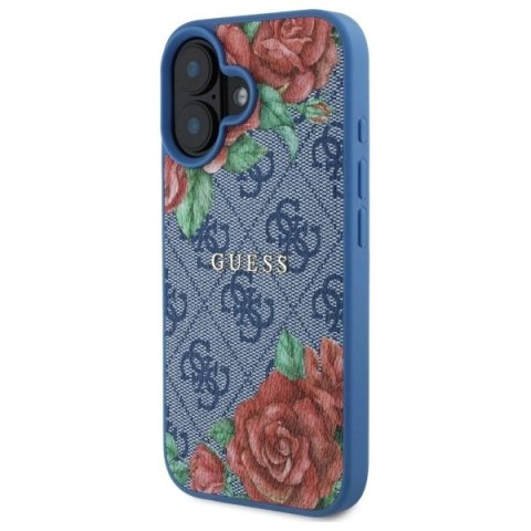 Etui Guess 4G Flowers Print MagSafe na iPhone 16 6.1" - niebieskie