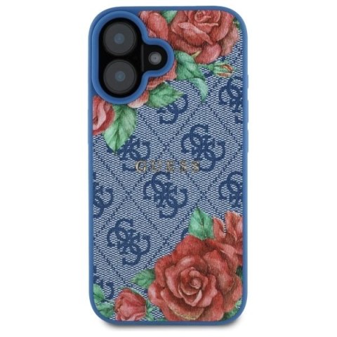 Etui Guess 4G Flowers Print MagSafe na iPhone 16 6.1" - niebieskie