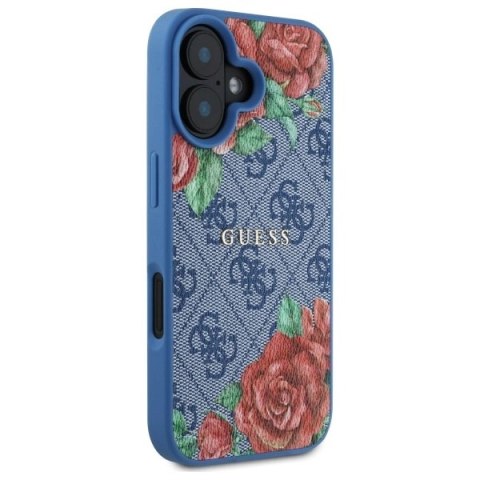 Etui Guess 4G Flowers Print MagSafe na iPhone 16 6.1" - niebieskie