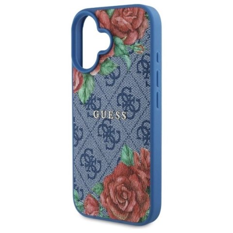 Etui Guess 4G Flowers Print MagSafe na iPhone 16 6.1" - niebieskie