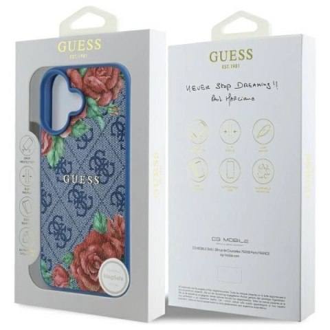 Etui Guess 4G Flowers Print MagSafe na iPhone 16 6.1" - niebieskie