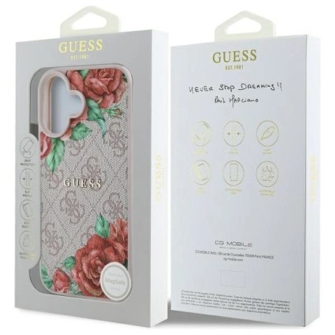 Etui Guess 4G Flowers Print MagSafe na iPhone 16 6.1" - różowe