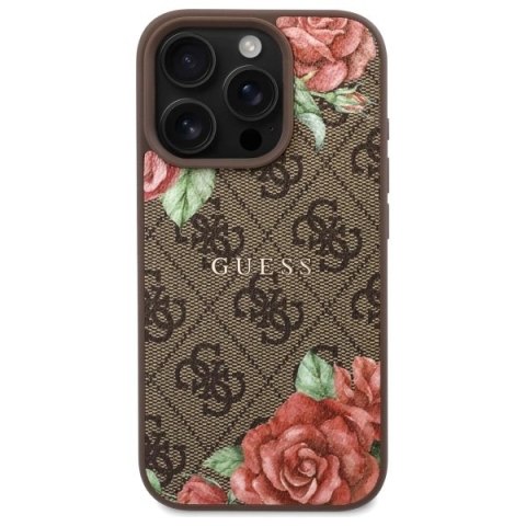 Etui Guess 4G Flowers Print MagSafe na iPhone 16 Pro 6.3" - brązowe