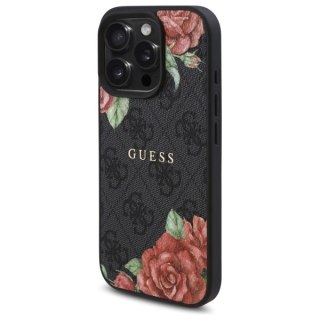 Etui Guess 4G Flowers Print MagSafe na iPhone 16 Pro 6.3" - czarne