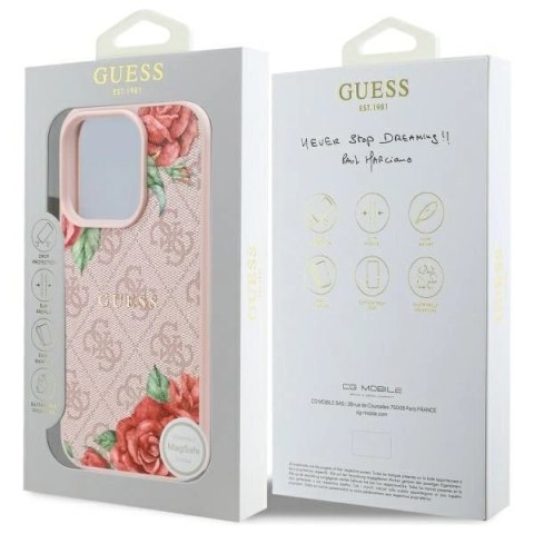 Etui Guess 4G Flowers Print MagSafe na iPhone 16 Pro 6.3" - różowe Etui Guess 4G Flowers Print MagSafe na iPhone 16 Pro 6.3" - różowe