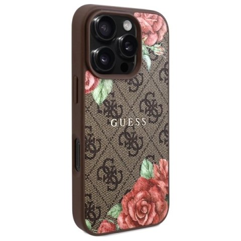 Etui Guess 4G Flowers Print MagSafe na iPhone 16 Pro Max 6.9" - brązowe