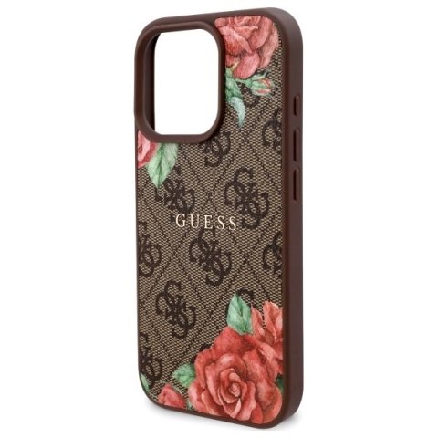 Etui Guess 4G Flowers Print MagSafe na iPhone 16 Pro Max 6.9" - brązowe