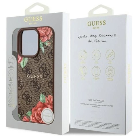 Etui Guess 4G Flowers Print MagSafe na iPhone 16 Pro Max 6.9" - brązowe