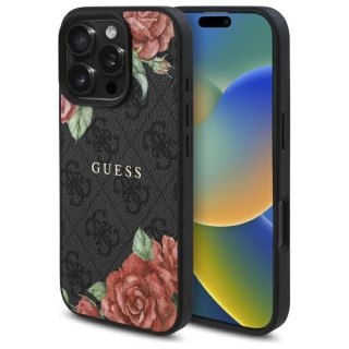 Etui Guess 4G Flowers Print MagSafe na iPhone 16 Pro Max 6.9" - czarne