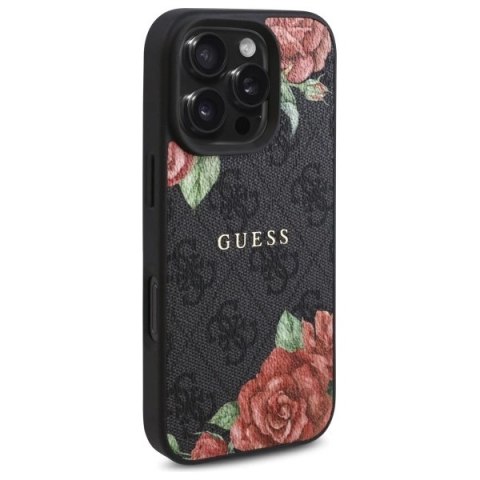 Etui Guess 4G Flowers Print MagSafe na iPhone 16 Pro Max 6.9" - czarne