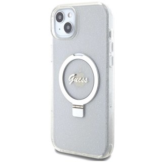 Etui Guess Ring Stand Script Glitter MagSafe na iPhone 15 Plus / 14 Plus 6.7" - przezroczyste