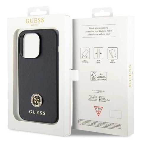 Etui Guess Strass Metal Logo na iPhone 14 Pro Max 6.7" - czarne