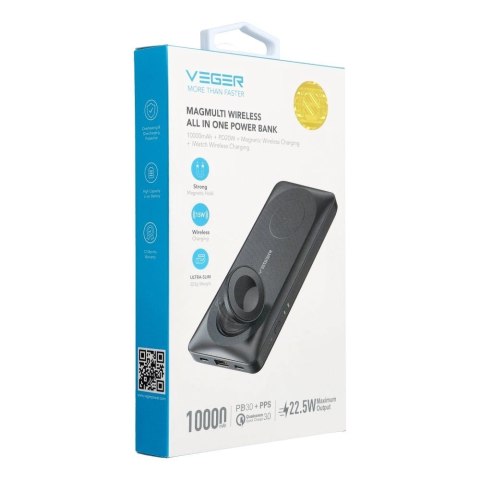 Powerbank Veger MagMulti W1156 10000mAh 22.5W 3A MagSafe PD QC3.0 - czarny
