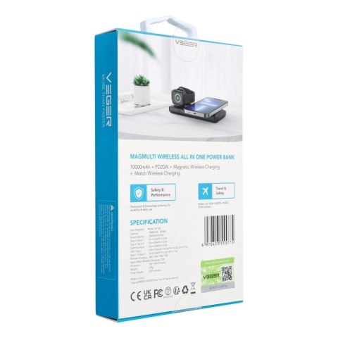 Powerbank Veger MagMulti W1156 10000mAh 22.5W 3A MagSafe PD QC3.0 - czarny