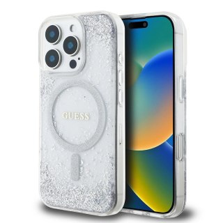 Etui Guess Resin Gradient Glitter MagSafe na iPhone 16 Pro Max 6.9" - srebrne