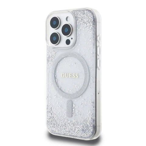 Etui Guess Resin Gradient Glitter MagSafe na iPhone 16 Pro Max 6.9" - srebrne
