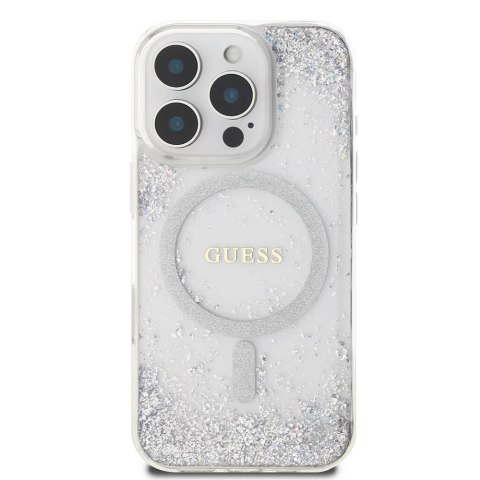 Etui Guess Resin Gradient Glitter MagSafe na iPhone 16 Pro Max 6.9" - srebrne