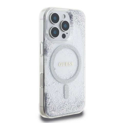 Etui Guess Resin Gradient Glitter MagSafe na iPhone 16 Pro Max 6.9" - srebrne