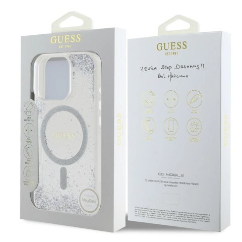 Etui Guess Resin Gradient Glitter MagSafe na iPhone 16 Pro Max 6.9" - srebrne