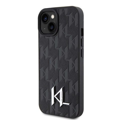 Etui Karl Lagerfeld Leather Monogram Hot Stamp Metal Logo na iPhone 15 / 14 / 13 6.1" - czarne Etui Karl Lagerfeld Leather Monogram Hot Stamp Metal Logo na iPhone 15 / 14 / 13 6.1" - czarne