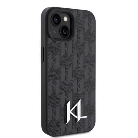 Etui Karl Lagerfeld Leather Monogram Hot Stamp Metal Logo na iPhone 15 / 14 / 13 6.1" - czarne Etui Karl Lagerfeld Leather Monogram Hot Stamp Metal Logo na iPhone 15 / 14 / 13 6.1" - czarne