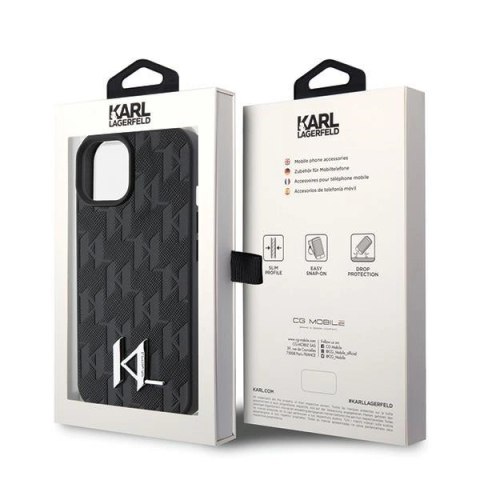 Etui Karl Lagerfeld Leather Monogram Hot Stamp Metal Logo na iPhone 15 / 14 / 13 6.1" - czarne Etui Karl Lagerfeld Leather Monogram Hot Stamp Metal Logo na iPhone 15 / 14 / 13 6.1" - czarne