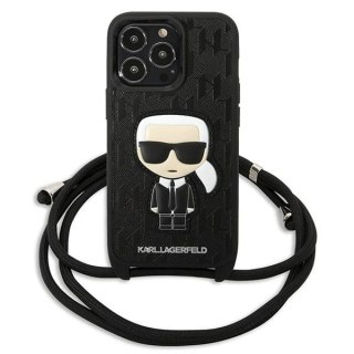 Etui Karl Lagerfeld Leather Monogram Patch and Cord Iconik na iPhone 13 Pro / 13 - czarne