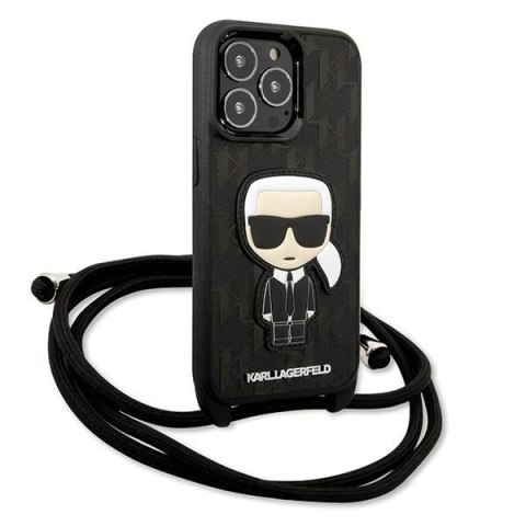Etui Karl Lagerfeld Leather Monogram Patch and Cord Iconik na iPhone 13 Pro / 13 - czarne Etui Karl Lagerfeld Leather Monogram Patch and Cord Iconik na iPhone 13 Pro / 13 - czarne